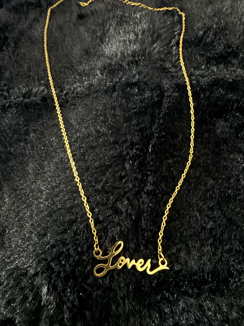 Gold Tone Lover” Script Name Necklace Stainless Steel 19.5”